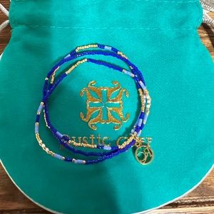 Rustic cuff bracelet blue and white and gold